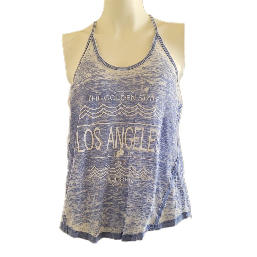 Tank Top Exist womens small vintage fade sky blue Los Angeles California spaghet